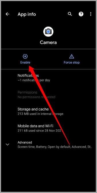 Habilitar la aplicación de la cámara en el teléfono Pixel