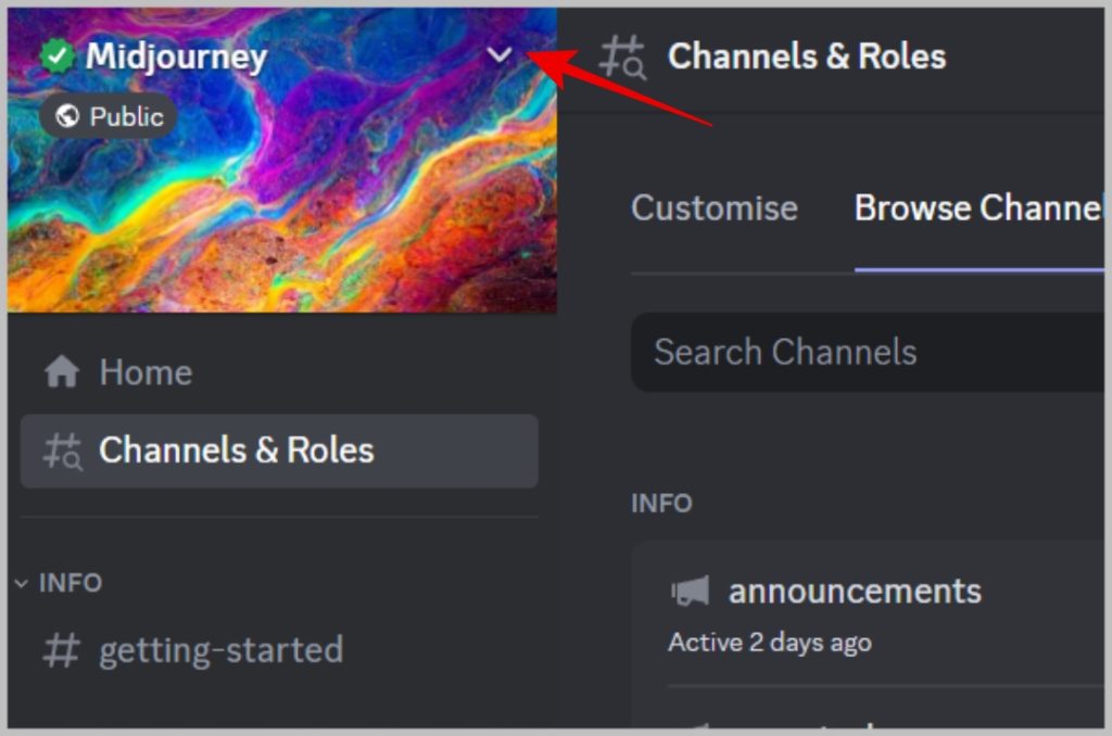 Abrir opciones del servidor en Discord