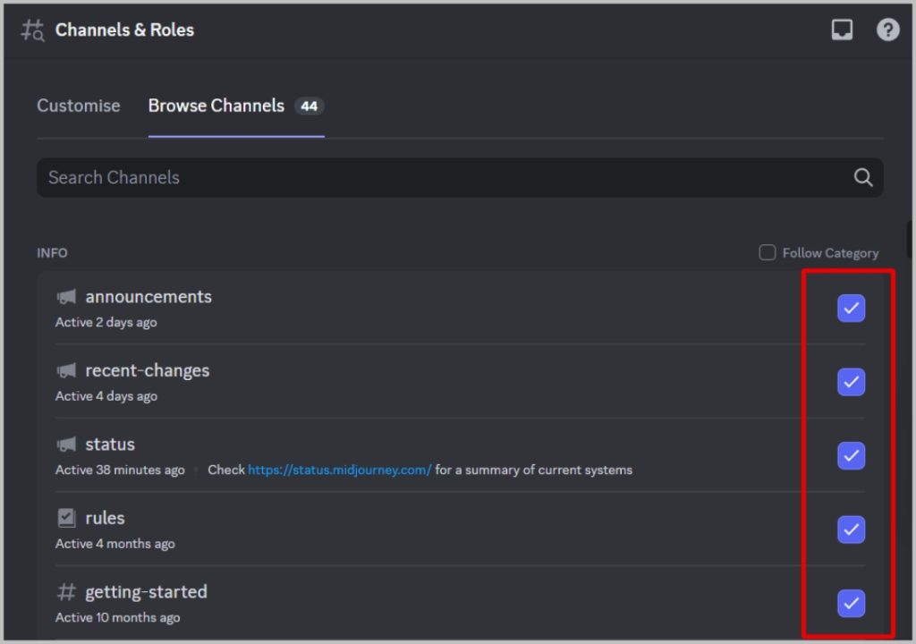 Habilitar/deshabilitar los canales en Discord