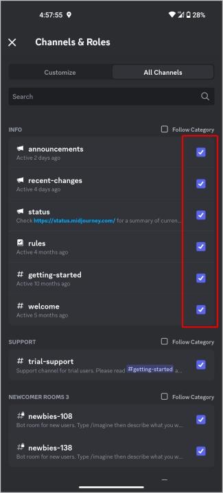 Habilitar o deshabilitar canales en Discord Mobile