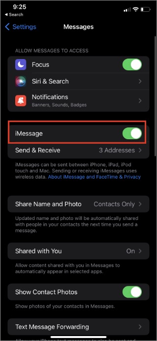 deshabilitar iMessage
