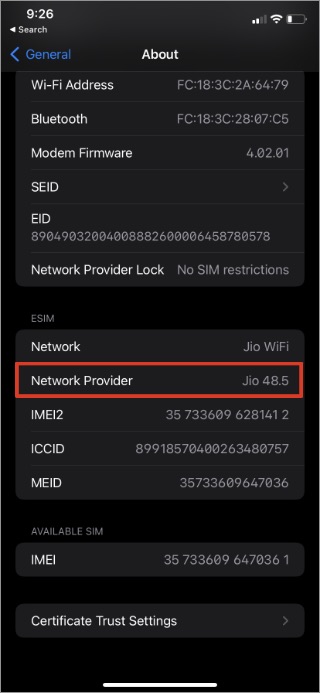 Actualizar el proveedor de la red