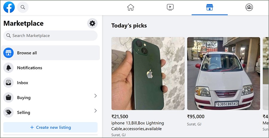 Web del mercado de Facebook