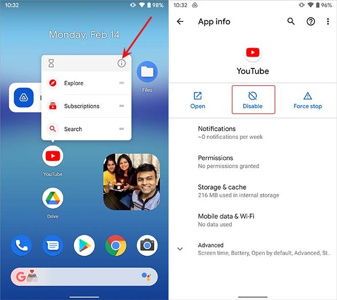 Deshabilitar YouTube en Android