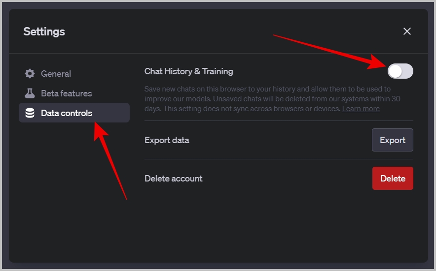 Apagando la historia del chat y el entrenamiento en Chatgpt