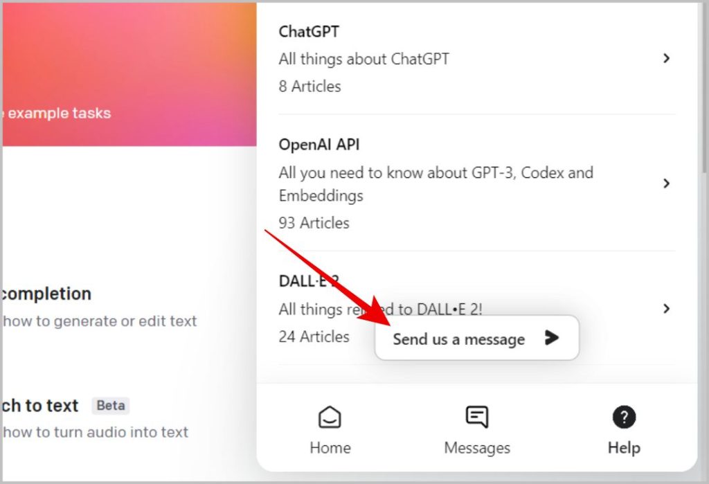 Envíenos un mensaje en OpenAI Ayuda Bot