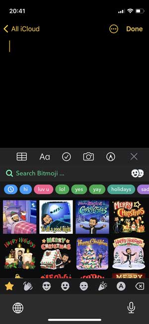 Teclado Bitmoji con pegatinas en lugar de teclas