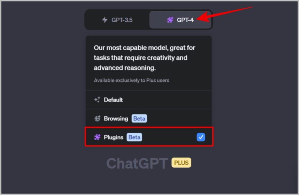 Opción de complementos en GPT-4
