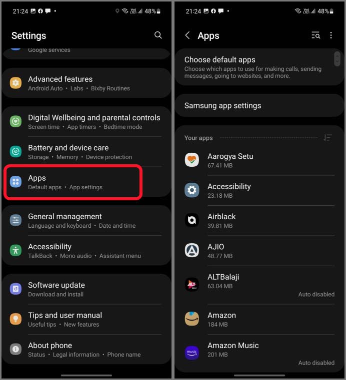 Seleccione aplicaciones en Android