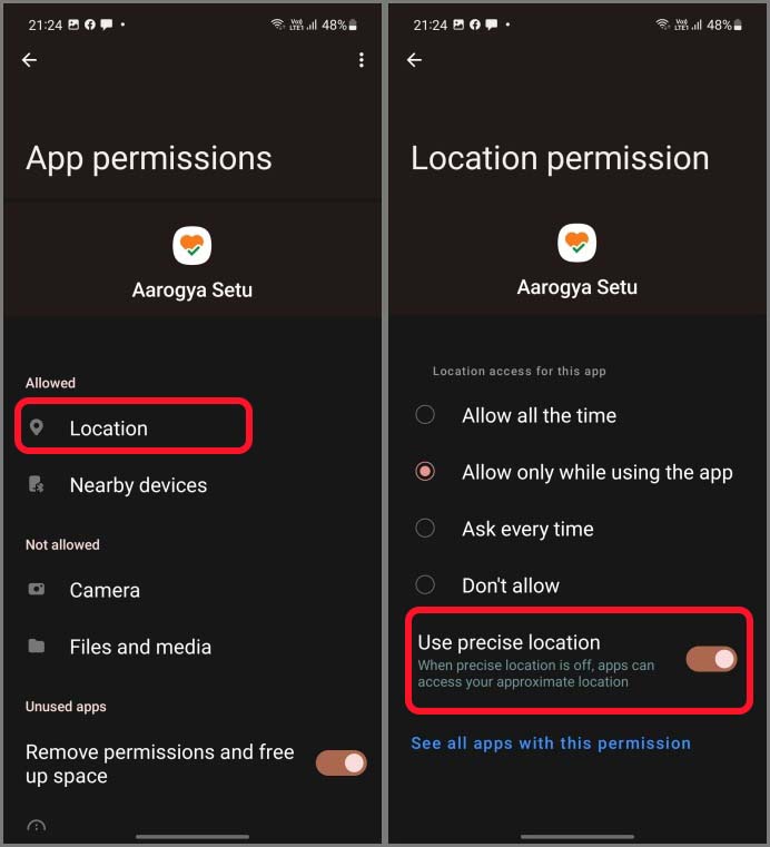 Desactivar una ubicación precisa