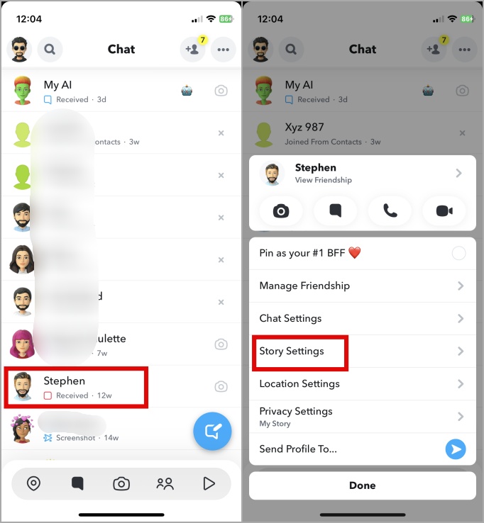 Configuración de la historia de Snpachat