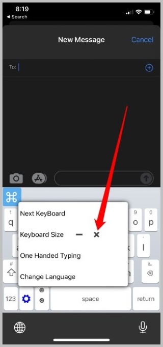 Restablecer el tamaño del teclado