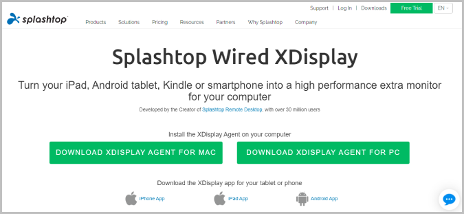 Sitio web de Spashtop Wired XDisplay