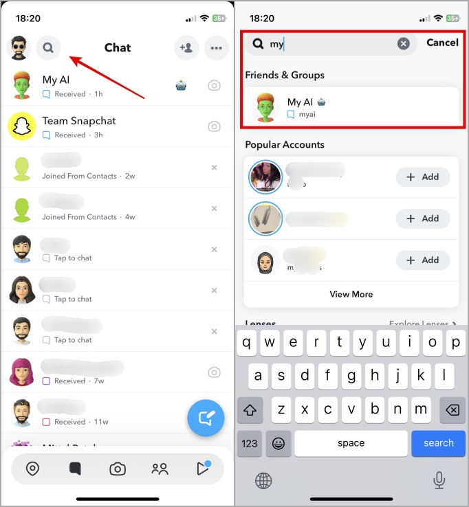 Busque mi chatbot de IA en Snapchat