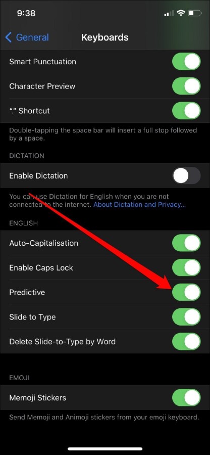 Texto predictivo en iPhone