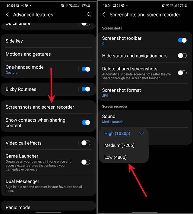 Cambiar la resolución de la grabadora de pantalla