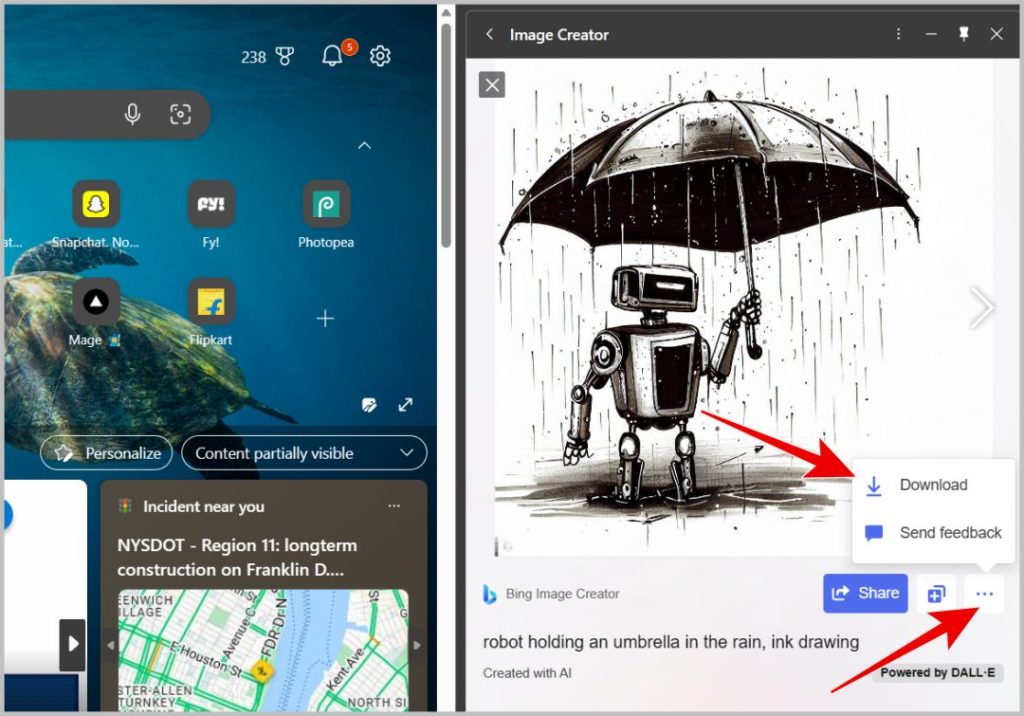 Descargar imágenes de Bing Image Creator On Edge Browser