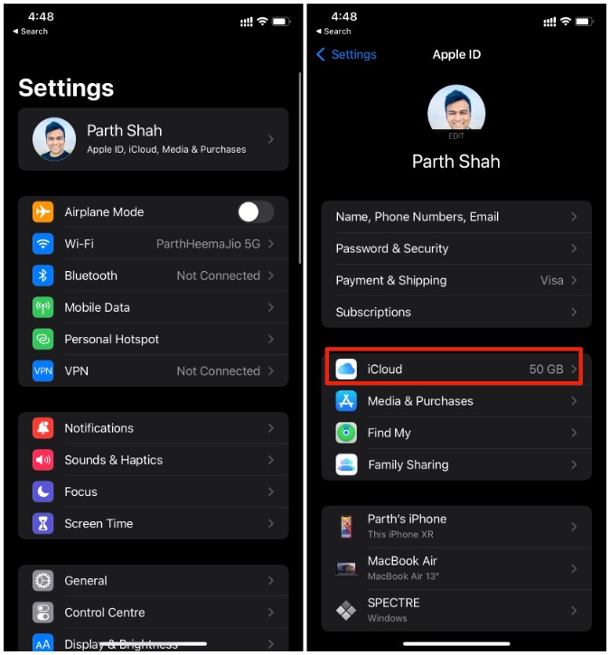 Seleccione iCloud