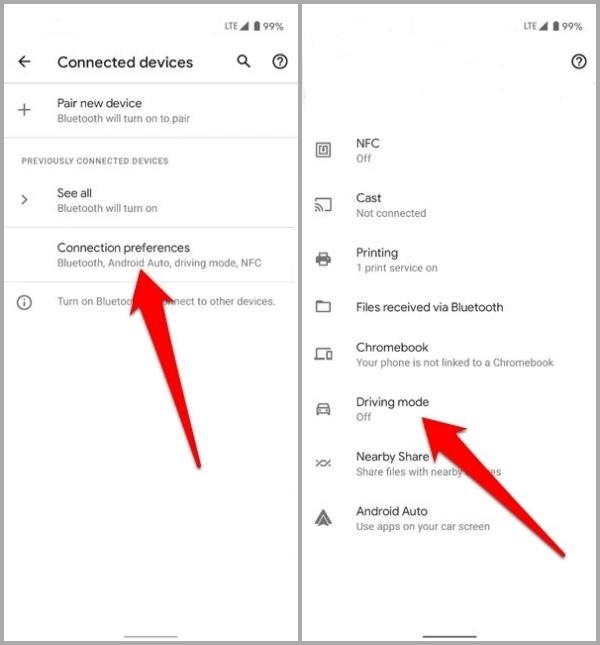 Configuración del modo de conducción en Android