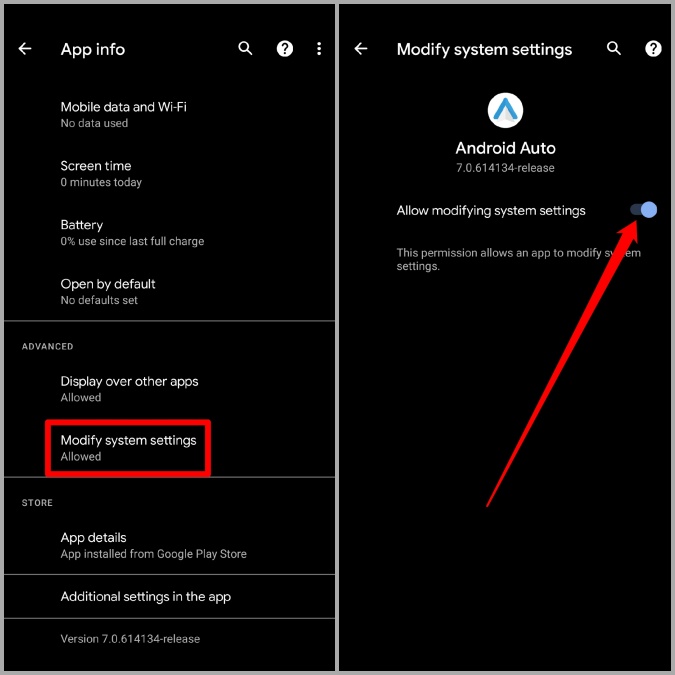 No permitir el permiso de la aplicación para cambiar la configuración del sistema