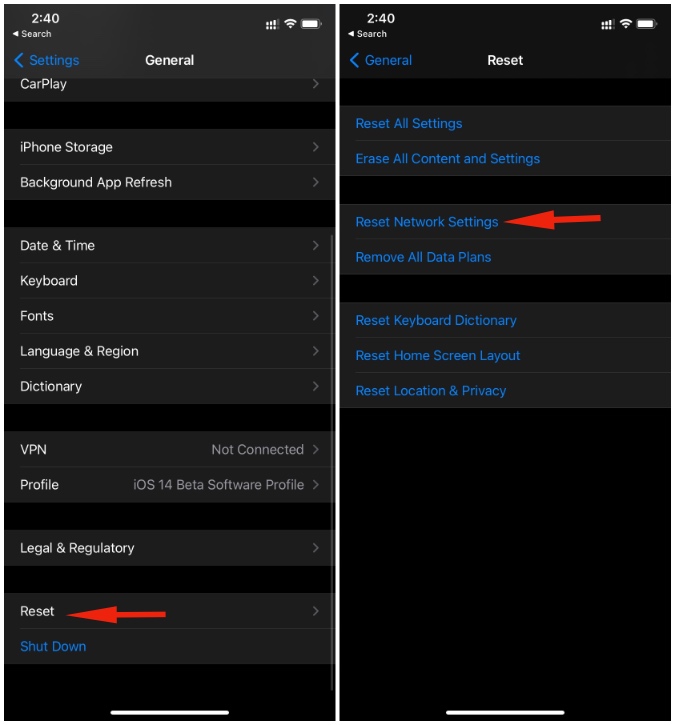 Restablecer la configuración de la red
