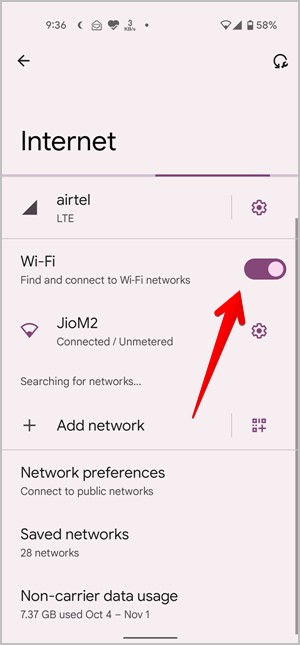 Android 12 apague la configuración de Wi-Fi