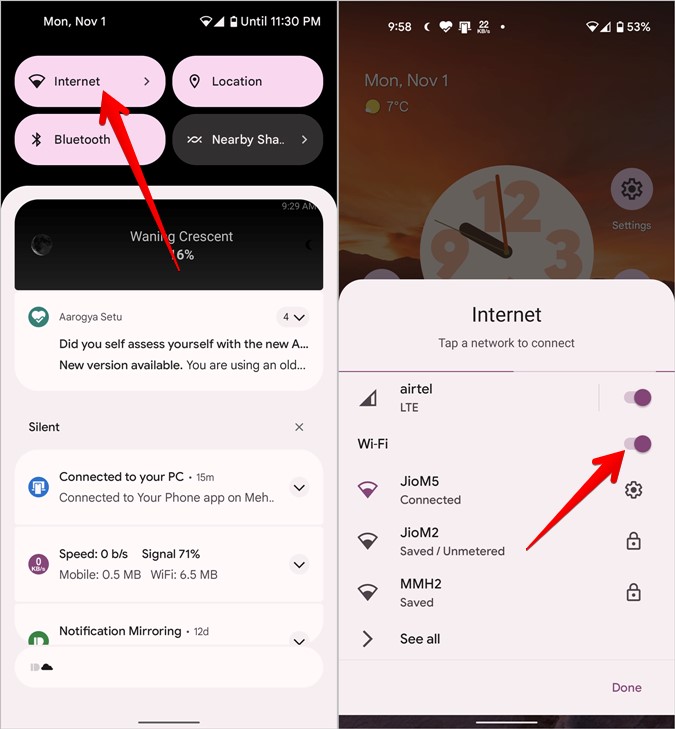 Android 12 apague la configuración rápida de Wi-Fi