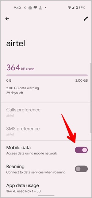 Android 12 apague los datos móviles en la configuración
