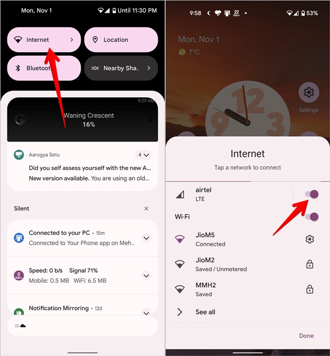 Android 12 apague la configuración rápida de datos móviles