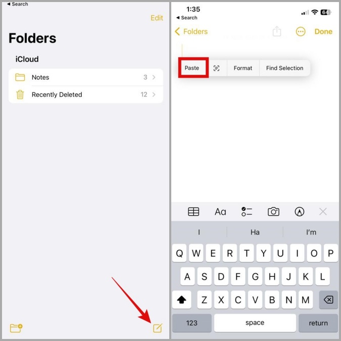 Crea una nota en iPhone