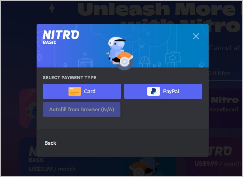 Método de pago en Discord Nitro