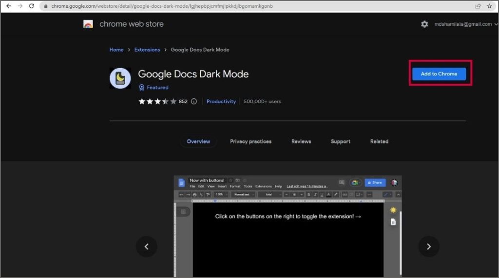 Extensión de modo oscuro de Google Docs