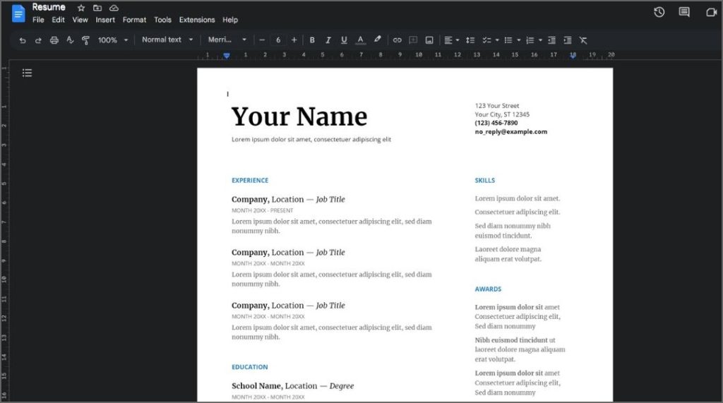 Google Docs Modo oscuro usando banderas