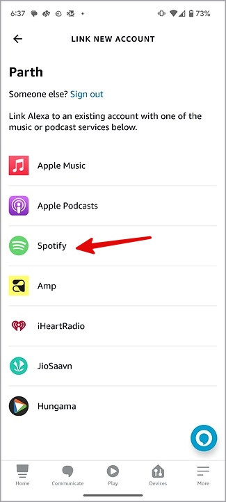 Seleccione Spotify en Alexa Skills