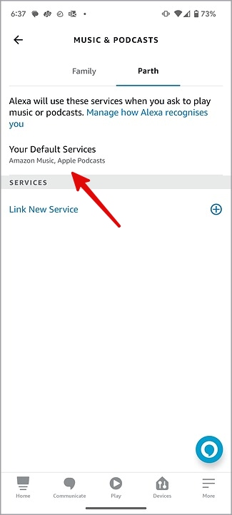 Servicios predeterminados en Alexa