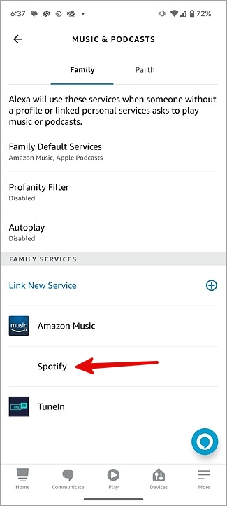 Habilidad de Spotify abierta en Alexa