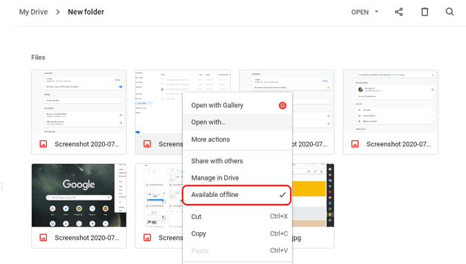 Hacer que los archivos estén disponibles fuera de línea en Google Drive de Chroembook