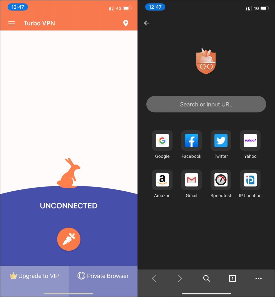 Turbo VPN UI en iPhone