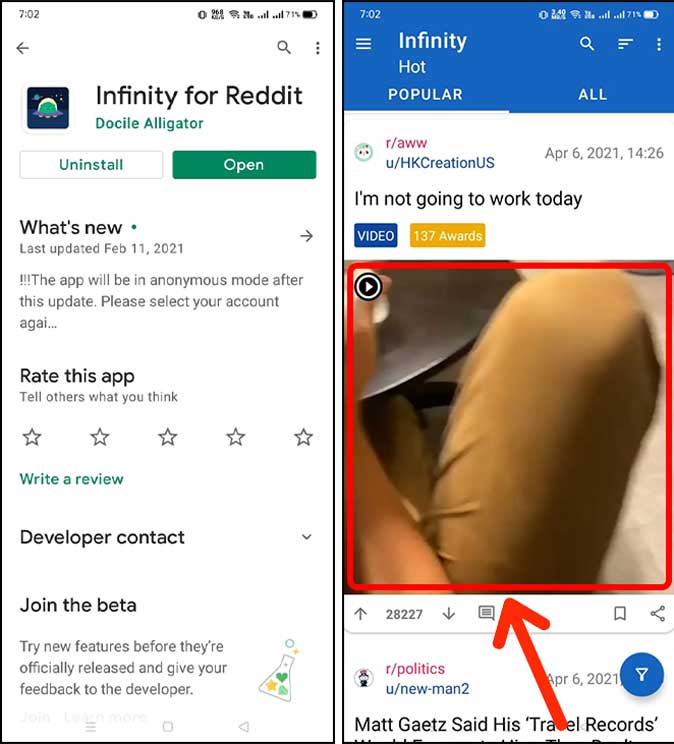 Instale Infinity para Reddit en Android