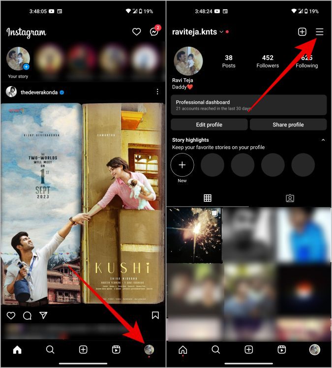 Configuración de apertura en Instagram