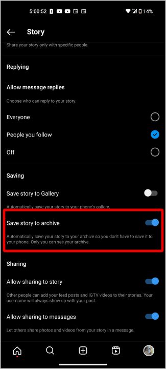 Habilitar Save Stories para archivar en la opción de Instagram