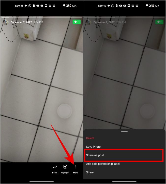 Compartir como publicación en los archivos de la historia de Instagram