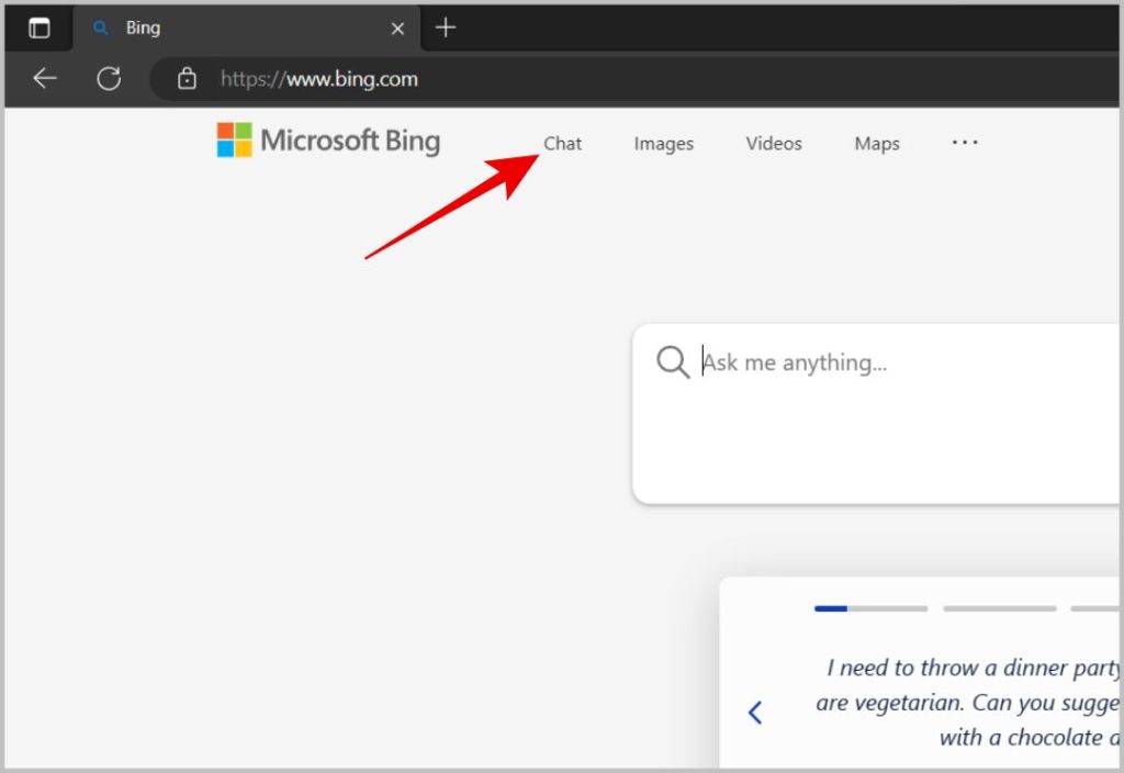 Apertura de Bing Chat en Bing Search