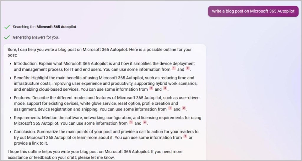 Bing Chat no puede generar contenido