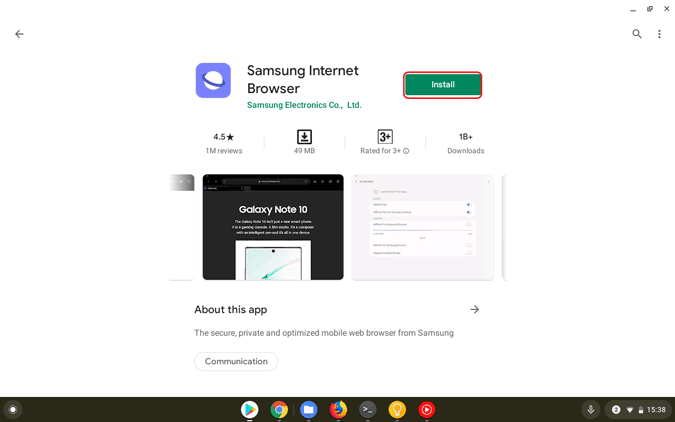 Instalación de Samsung Internet en Chromebook