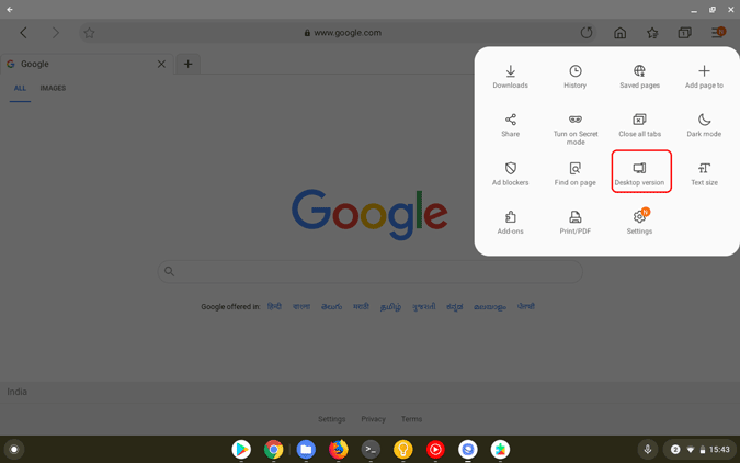 Modo de escritorio en Internet Samsung en Chromebook