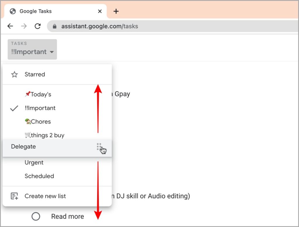 Cambiar el orden de las listas en las tareas de Google