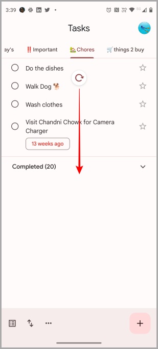 Refrescante tareas de Google en móvil