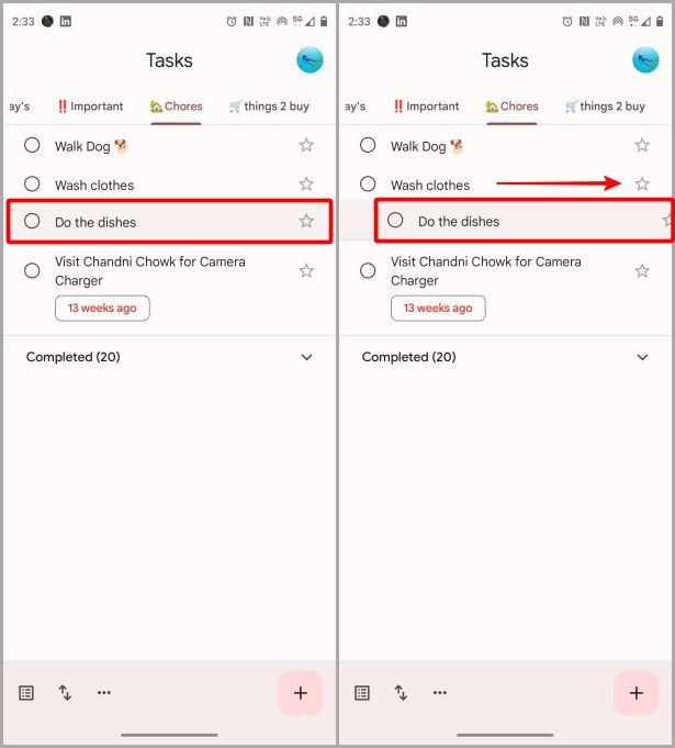 Reorganizar elementos de listas en las tareas de Google en dispositivos móviles