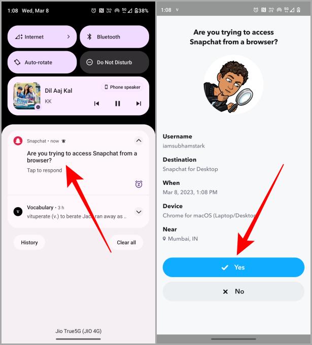 Permitir que Snapchat se inicie sesión desde su móvil